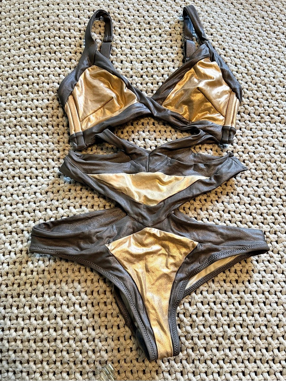 Agent Provocateur Metallic Bikini NWT in Brown & Gold sz 4